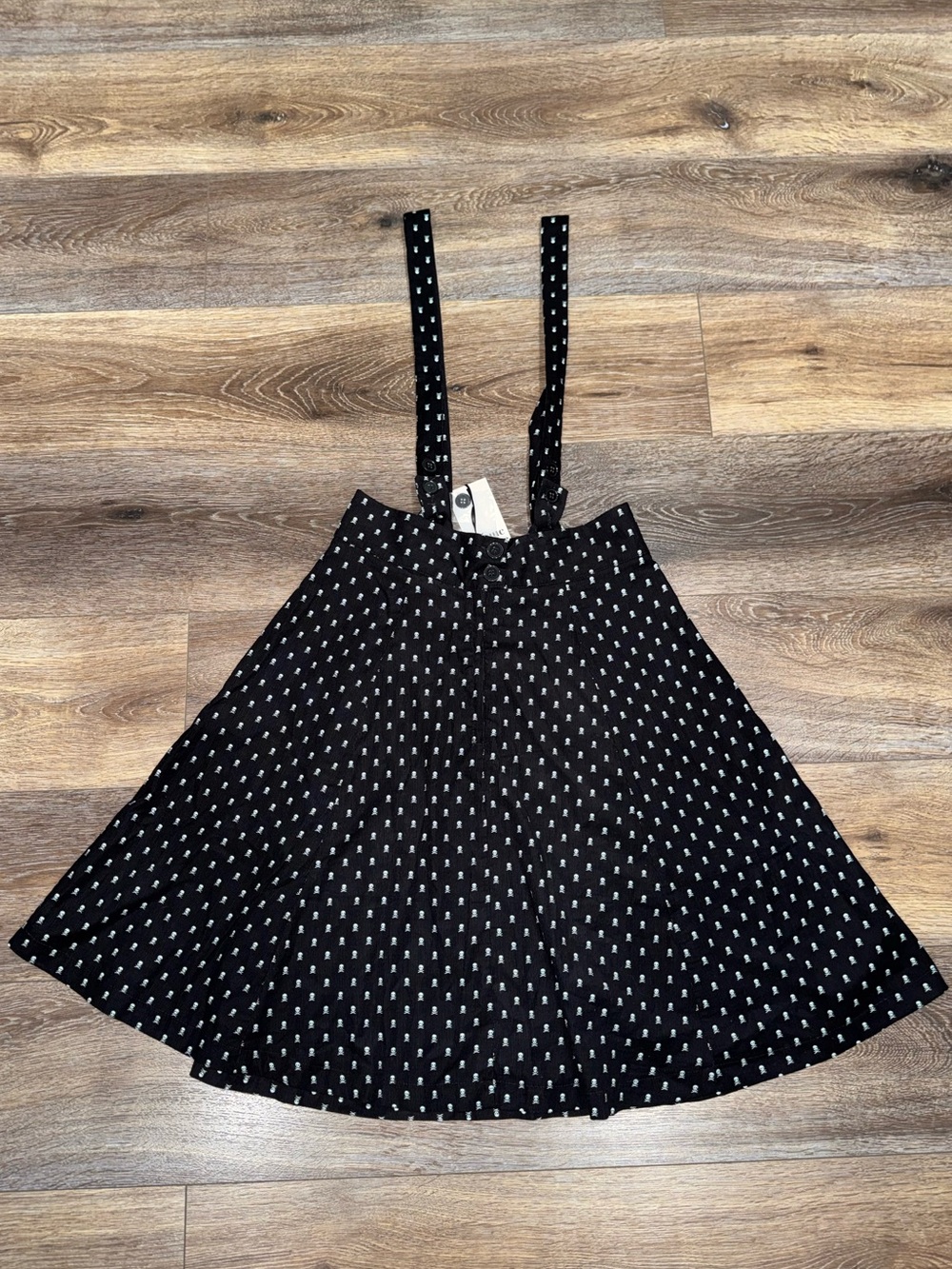 NWT🖤Unique Vintage 60s Black Crossbones Print Suspender Ruth Flare Skirt Large - Picture 2 of 15
